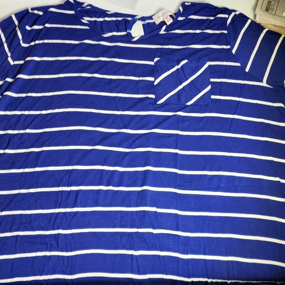 Molly & Isadora Women's 3X Blue/White Striped Split Back Shirt - Picture 3 of 8